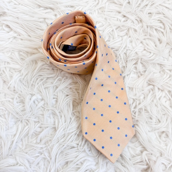 Hart Schaffner MarxAll Silk Polka Dot Tie – Made in USA Orange & Blue Classic